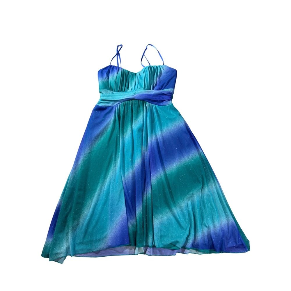 Ruby Rox Y2K 90s Cocktail Dress Blue Teal Ombre Glitter Fit and Flare Small